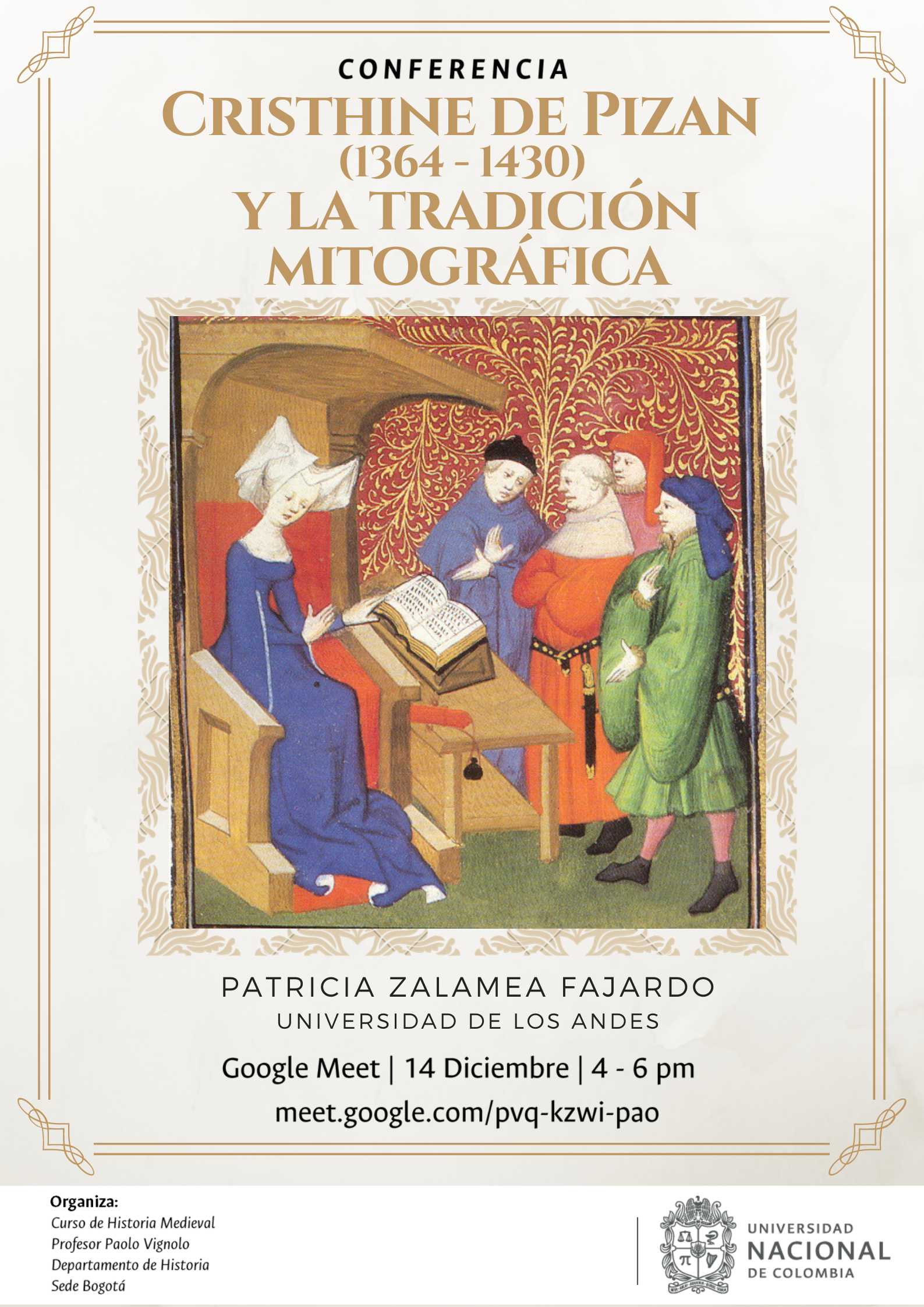 Conferencia: Cristhine de Pizan (1364 -1430) y la tradición mitográfica