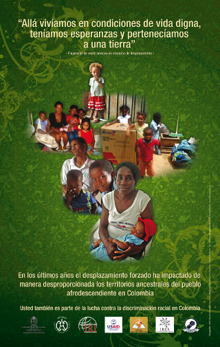 Afiche campaña contra la discriminación racial - racismo y desplazamiento