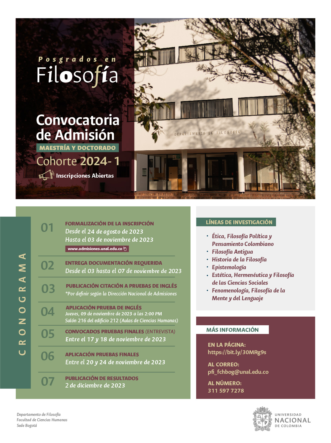 Proceso de admisión Maestría y Doctorado en Filosofía