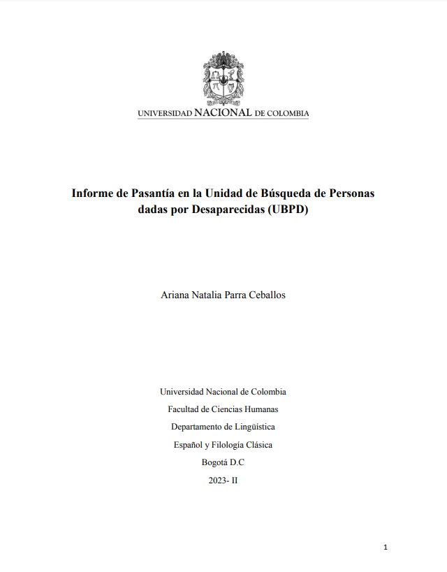 Informe de Pasantía en la Unidad de Búsqueda de Personas  dadas por Desaparecidas (UBPD)