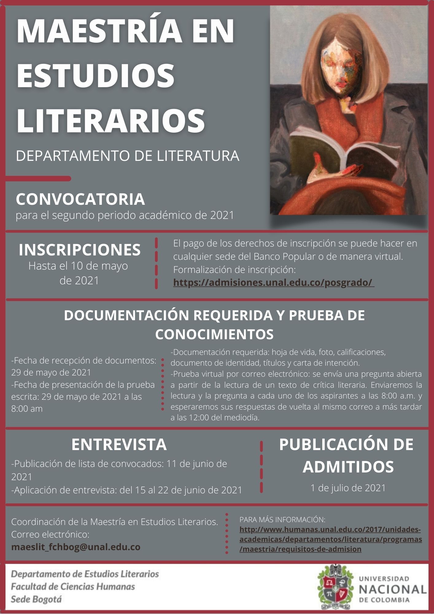 Inscripciones Maestría en Estudios Literarios 2021-II