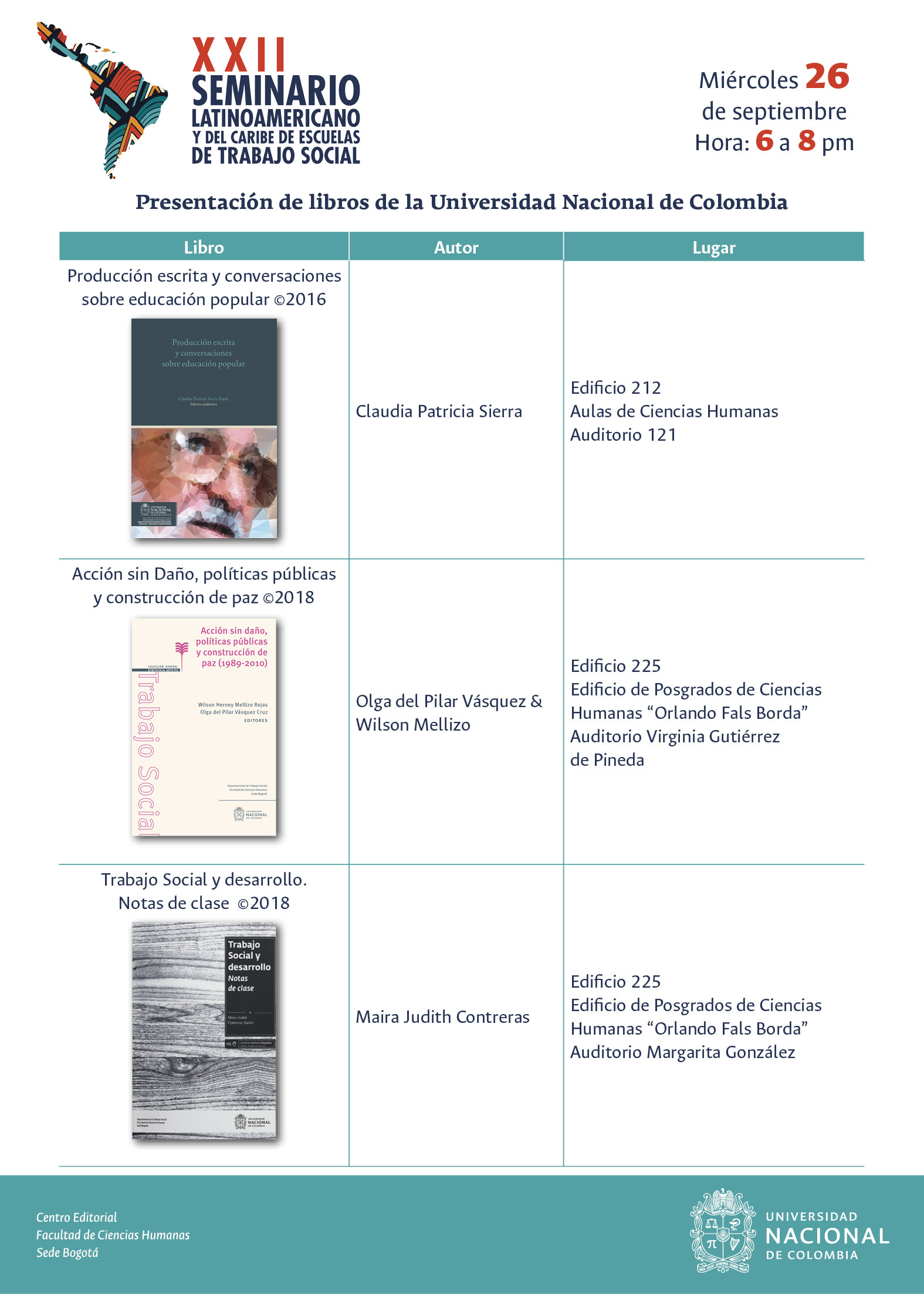 Presentación de libros de la Universidad Nacional de Colombia en el marco del XXII Seminario Latinoamericano y del Caribe de Escuelas de Trabajo Social