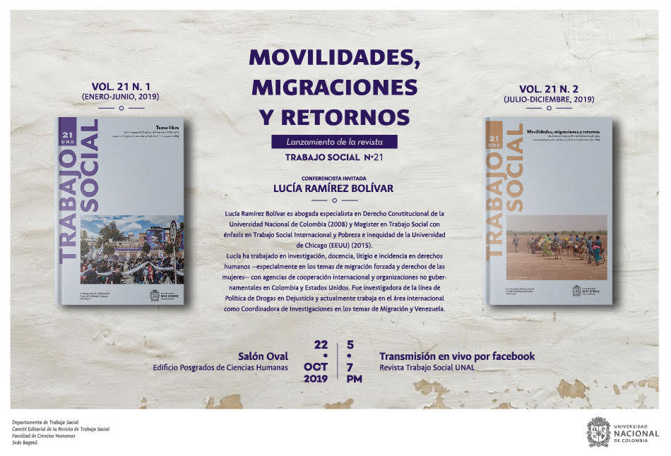 Lanzamiento revista Trabajo Social Vol. 21 n.° 1 Tema Libre y Vol. 21 n.° 2 Movilidades, migraciones y retornos, 2019