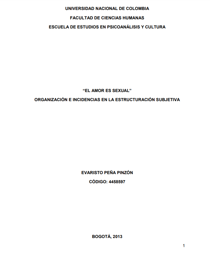 “El amor es sexual”. Organización e incidencias en la estructuración subjetiva